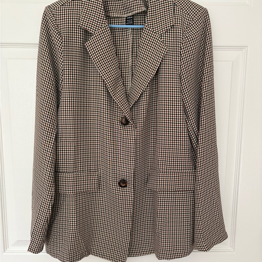 Women's Black and White Checkered Blazer